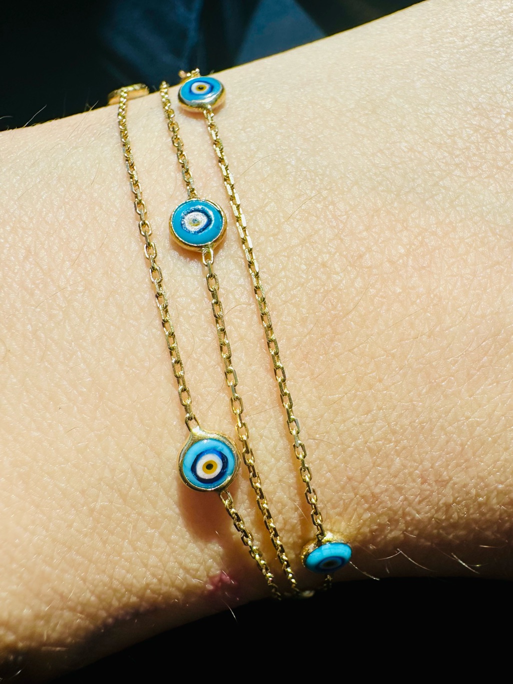 14k Solid Gold Bracelet Thick Triple Layered Evil Eye Protection Solid 14k Gold